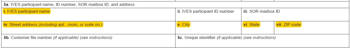 IRS Form 4506-C example showing missing participant or client information in Line 5a